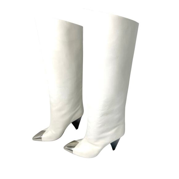 Isabel Marant Lilezio Knee High leather ivory heeled western  Boot size 38 - Picture 5 of 11